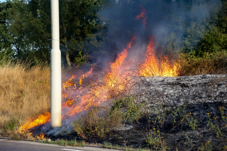 Felle vlammen leggen 50 meter berm in de as aan Rondweg Uden